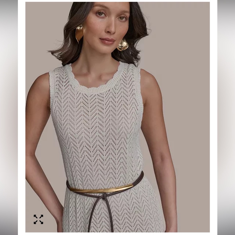 NWT DKNY Pointelle Knit Dress Size M Scallop Neckline Vacation Chic Old Money - Picture 2 of 11